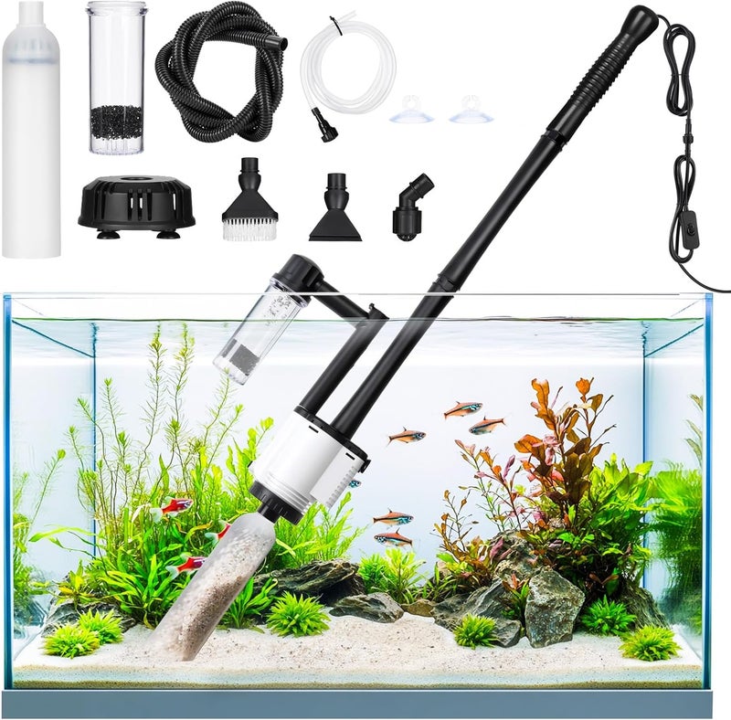 AQQA Electric Fish Tank Cleaner – 30W Aquarium Water Changer with Gravel Vacuum, Corner Nozzle Brush, Oxygen Boost etc Complete Accessories, 480 GPH Pump for Freshwater Saltwater Tanks - Image 1
